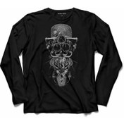 Resim Kendim Seçtim Creepy Fantasmagorık Skull Cat Uzun Kollu Tişört Baskılı Çocuk T-Shirt 