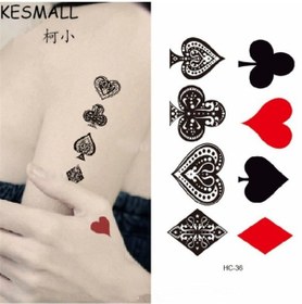Resim Geçici Dövme Renkli Iskambil Sembol Kupa Maça Joker Su Geçirmez Tattoo 