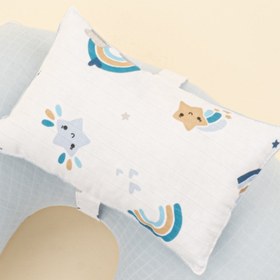 Resim Emzirme Yastığı - Çift Taraflı - Bebe Mavisi Muslin - Mavi Gökkuşağı 