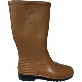 Resim Palalı Unisex Açık Kahve Siyah Taban Kısa Yağmur Çizmesi 