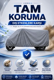 Resim Motobros Motosiklet Brandası FALCON FAMILY 8000 3 Tekerlekli Elektrikli Araç Brandası Gri 4 Mevsim Su Geçirmez UV Korumalı 