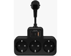 Resim Çoklu Kablolu Priz Yüksek Gerilim Korumalı 3’lü Priz 1x USB 2x Type-C Çıkışlı Grup Priz Çoğaltıcı Siyah 