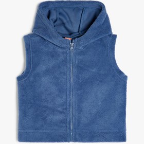 Resim Erkek Bebek Kapüşonlu Fermuar Kapamalı Polar Yelek 