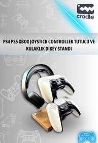 Resim Crodle Ceviz Ahşap ve Siyah Metal Gaming Ps4 Ps5 Xbox Joystick Kontroller Tutucu ve Kulaklık Dikey Standı 