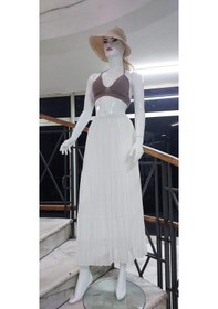 Resim Eren Style Beli Lastikli Astarlı Uzun Şifon Etek-8960 Beyaz 