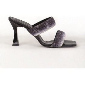 Resim Dericlub 7719 Gerçek Deri Taşlı Kadın Topuklu Terlik Siyah 