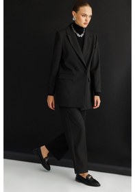 Resim Mizalle Oversize Siyah Kruvaze Blazer Ceket Siyah 