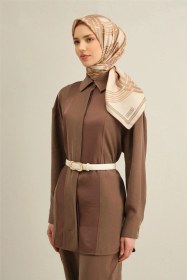 Resim Armine Klasik Desenli Saf İpek Twill Eşarp 9333d 04 BEj 