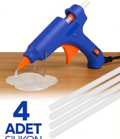 Resim HKM Ticaret 20 Watt Sıcak Silikon Tabancası Şeffaf Mum Yapıştırıcı Tabanca 4 Adet 30 Cm Ince Silikon Hediye 