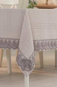 Resim Tropik Home Dantelli Keten Efektli Leke Tutmaz Lüks Masa Örtüsü 160x220 Cm Gri 