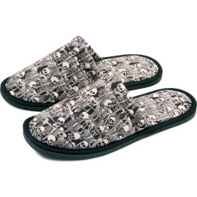 Resim Chochili Kadın Siyah Iskelet Desenli Yumuşak Tabanlı Ev Terlik 