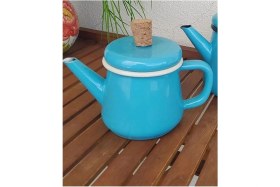 Resim Feyza Design Ebru Desenli Emaye Demlik, 850 Ml, Retro Turkuaz Renkli 