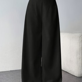 Resim Kadınlar İçin Yüksek Bel Geniş Paça Pantolon - Esnek Bel Bandı, Esnemez Kumaş, Makinede Yıkanabilir, Günlük ve Resmi Giyim için Çok Yönlü, Her Mevsime Uygun, Minimalist Moda, Pürüzsüz Dokulu Siyah Pantolon 