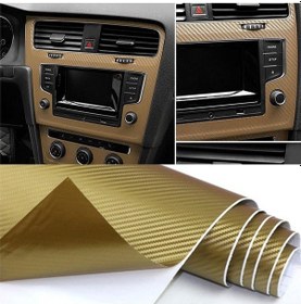 Resim Karbon Fiber Folyo Hava Kanallı Araç Döşeme Kaplama Folyosu Gold Altın Sarısı 30 Cm X 1 Metre 