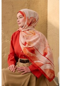 Resim Silk Home Polyester Velina Şal Parlak Turuncu-krem Desenli Parlak Dokulu Hafif 190x70 Çok Renkli 