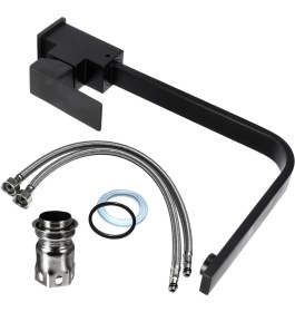 Resim Guangdong Spirit Modern Kare Evye Muslukları Tek Kolu Lavabo Bataryası Musluk Döner Siyah Musluk Aksesuarları 