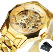 Resim Hanyang Kutu Altın Kazanan Lüks Onikigen Erkekler Için Otomatik Mekanik Saatler Aydınlık Oyma Hareketi Paslanmaz Çelik Kayış Altın Saat (Yurt Dışından) 