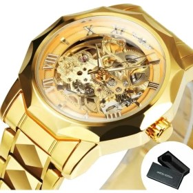 Resim Hanyang Kutu Altın Kazanan Lüks Onikigen Erkekler Için Otomatik Mekanik Saatler Aydınlık Oyma Hareketi Paslanmaz Çelik Kayış Altın Saat (Yurt Dışından) 