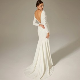 Resim Ela Saten Sade Düz Kesim Nikah Gelinlik - Fildişi Beyaz / 34 