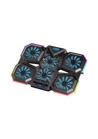 Resim Coofbe 6 Fanlı 12 Rgb Işık Modlu Kademe Standlı Lcd Göstergeli Notebook Soğutucu Laptop Standı Soğutucu 