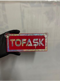 Resim Kırmızı Renk Üzeri Hologram Renk Tofaşk Yazılı Vantuzlu Cam Süsü 