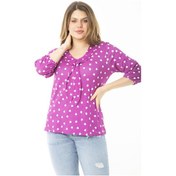 Resim Kadın Büyük Beden Eflatun Yaka Fularlı Kalp Desenli Bluz 65n37144-eflatun Eflatun 