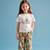 Resim Kızlar için Kısa Kollu Yaz Genç Pant Seti, Orta ve Büyük Gençler için Yeni Moda Rahat İki Parça Kıyafet, Çiçek Deseni, Kısa Kollu ve Geniş Bacaklı Pantolon, Dış Mekanlar için 