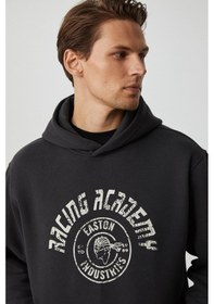 Resim Grimelange Edgar Erkek Yumuşacık Kapüşonlu Oversize Antrasit Sweatshirt 