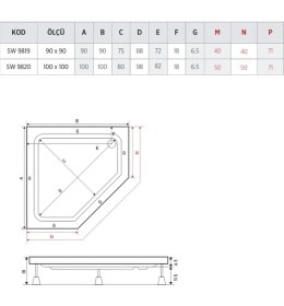 Resim Batura Beşgen Duş Teknesi (Panelli) 100*100 
