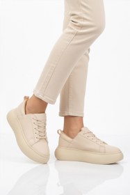 Resim AYAKMOD Bej Kalın Taban Bağcıklı Kadın Spor Ayakkabı Termo DV-03 Z 