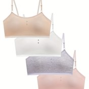 Resim 4 adet Kız Sütyeni, Çiçek Düğme Süslemeli İç Çamaşırı, Çelik Halka Yok, Ayarlanabilir Omuz Askısı, Nefes Alabilen Rahat Yumuşak Bralette Öğrenciler İçin 9-15 Yaş Arası 