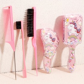Resim 4 parça saç şekillendirme seti, karikatür kum masaj tarağı, naylon dolaşma fırçası, rat tail tarak ve kenar kontrol fırçası ile dayanıklı ABS plastik saplı - pürüzsüz saç stilleri için ideal 