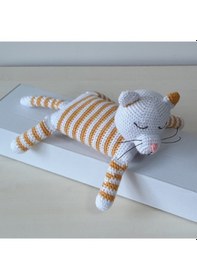Resim Amigurumi Örgü Oyuncak Uyuyan Kedi Sarı 