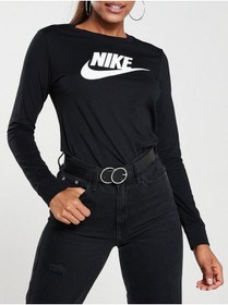 Resim Nike Sportswear Clup Swoosh Uzun Kollu Standart Kesim Siyah Kadın Spor Tişört 