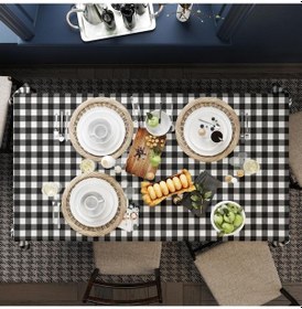 Resim Siyah Beyaz Kare Masa Örtüsü İnce Keten Uluslararası Yıkama Ve Solmama Sertifikası Çok Renkli 