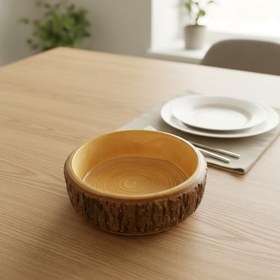 Resim Doğal Ahşap Kütük Kase, El Yapımı Rustik Tasarım, Çerezlik ve Sunumluk, Dekoratif Kullanım 15X15 