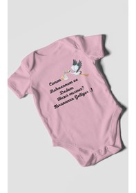 Resim Canım Babannem Ve Dedem Hazır Mısınız Baskılı Bebek Zıbını Çıtçıtlı Body %100 Pamuk Kısa Kol Koyu Pembe 