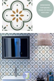 Resim Technojet Kendinden Yapışkanlı Karo PVC Mutfak Banyo Tezgah Kaplama Sticker 6Adet 20cm×20cm 