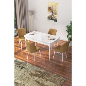 Resim Canisa Concept Nef Serisi 70 x 114 Cm, Açılabilir Mdf Mutfak Masa Takımı, Beyaz Masa ve 4 Sandalye 