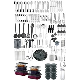 Resim Selenica 154 Adet Modern Mutfak Çeyiz Seti| 72 Parça Çatal Kaşık Takımı| Kepçe Set| Saklama Kabı| Baharatlık 