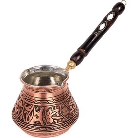 Resim 6 Kişilik Gaziantep Bakırdan El Ağır İşlemeli Sedef Kulplu Türk Kahve Cezvesi Kalay Kaplama 