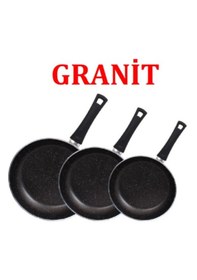 Resim 3'lü Kuvars Granit Tava Seti Antrasit Gri Renk Tava Set... 