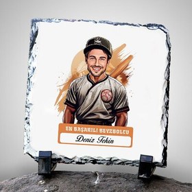 Resim Karikatürlü En Başarılı Erkek Beyzbolcu Dekoratif Taş 