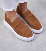 Resim Sunset Taba Hakiki Deri Düz Taban Kadın Loafer Ayakkabı 