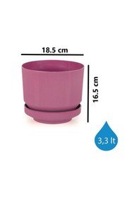 Resim Omnipazar So-s282 Dekoratif Tabaklı Lüks Çizgi Desenli Saksı 3.3 Litre Vişne 102 3.3 L 