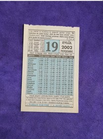 Resim 19 Eylül 2002 Takvim Yaprağı - Nostalji Koleksiyonluk Takvim Yaprağı 