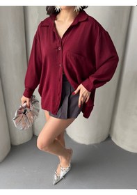 Resim Paw Garage Kadın Perla Bordo Tek Cepli Oversize Gömlek, Geniş Kalıp Gömlek, Ayrobin Gömlek Bordo 