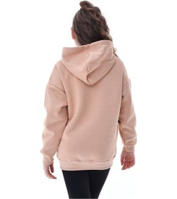 Resim Unisex Çocuk Kapüşonlu Sweatshirt Rahat Günlük Spor Giyim Oversize Model Krem Renkli Bej 