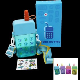 Resim MiraLive Telefon Modeli Renkli Mika Kristal Suluk Matara Pipetli - Vidalı Kapak - Askılı 300ML (K95) 