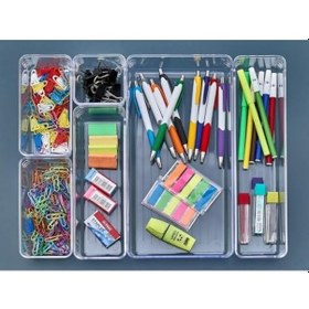 Resim 6&apos Lı Şeffaf Çekmece Düzenleyici Seti Plastik Organizer Kutular Makyaj, Ofis, Mutfak Ve Banyo Düzeni İçin 6 Farklı Boyda Şeffaf Kutu Açık Gri 